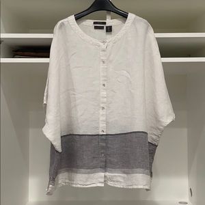 2/$40 Tahari 100% Linen Colorblock Blouse Large
